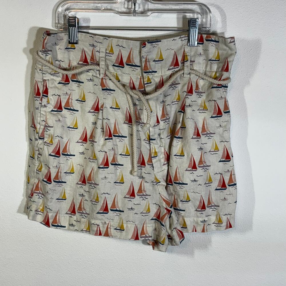 Cynthia Rowley 100% Linen Shorts High Rise Sailboats Vacay Beach Size S
